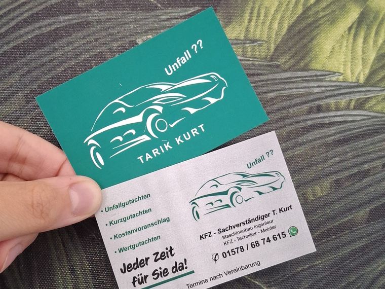 KFZ-Sachverständiger Tarik Kurt &ndash; Visitenkarte mit Illustration